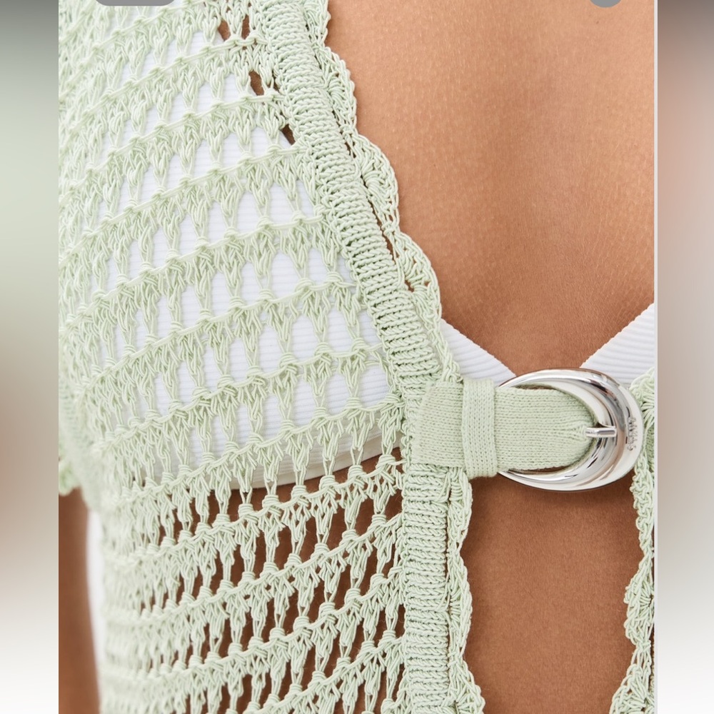 STAUD Anok Crochet Dress Pale Jade NWT L - Picture 4 of 5